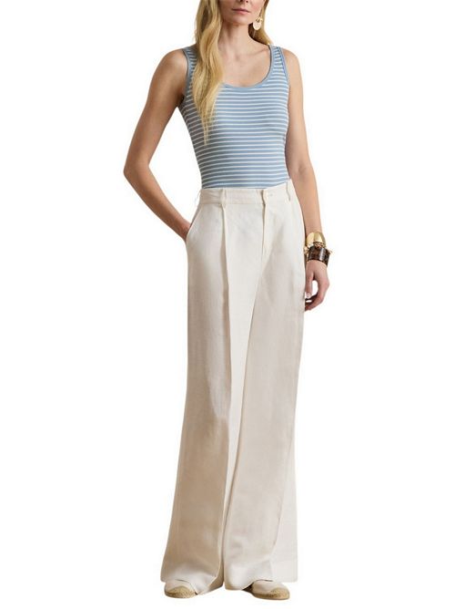 canotta donna rigata bianco e azzurro Ralph Lauren | 200P09099002